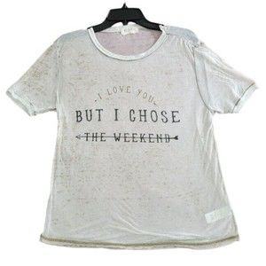 Wild Kiss Womens Medium Gray Beige Sheer Shirt I Love You But Choose The Weekend
